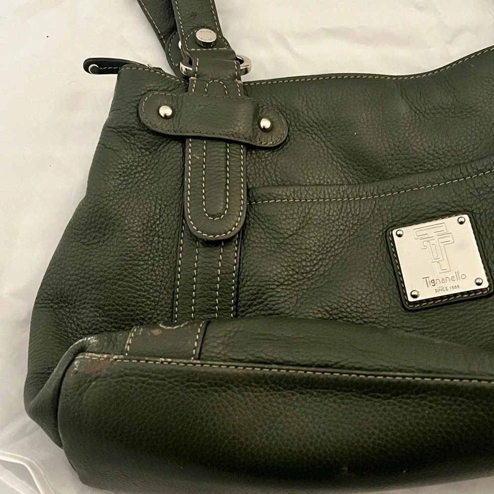 Tignanello Olive Green Leather Shoulder Bag